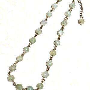 Genuine Mint Green Serpentine Necklace, Gemstone Bronze Chain Layering Necklace
